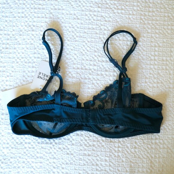 NWT SIMONE PERELE Delice Demi Bra Prestige Blue Sheer Lace - Picture 8 of 10
